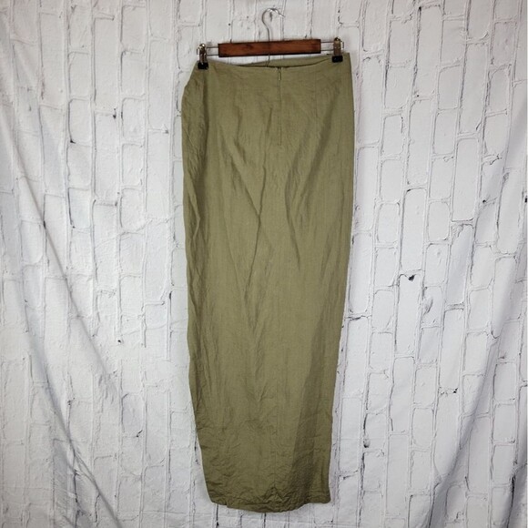 Rumer The Label olive green Byron ring asymmetrical front hem linen maxi skirt - Picture 6 of 12